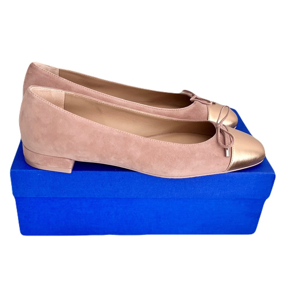 NIB Stuart Weitzman Blush Suede ‘Sleek Bow’ Ballet Flats in “Fawn”, Size 9.5 - Picture 2 of 8